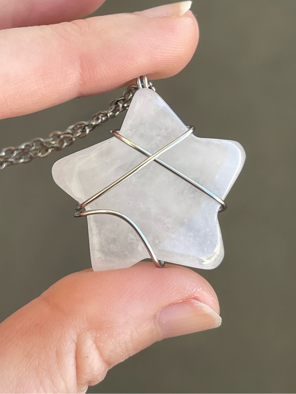 Clear Quartz Star Pendant Necklace Stainless Steel